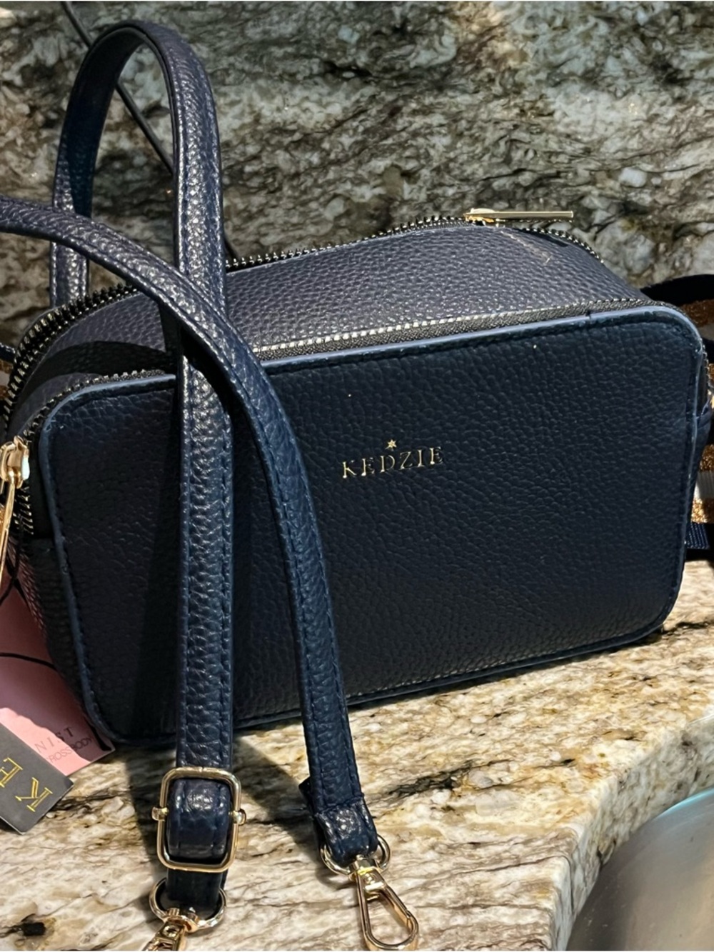 Kedzie Navy Crossbody Bag with Striped Extra Strap - Picture 15 of 15